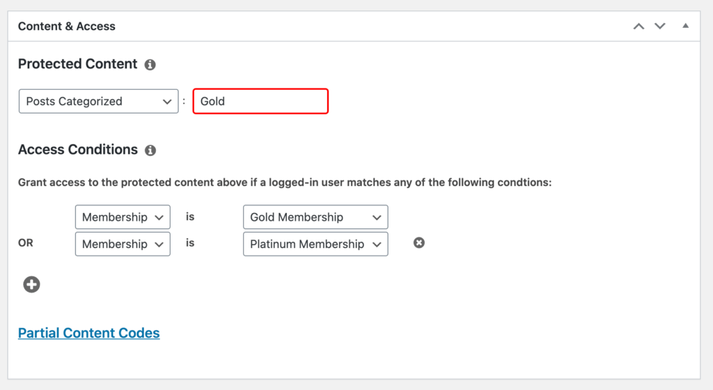 MemberPress' memembership access conditions menu. 