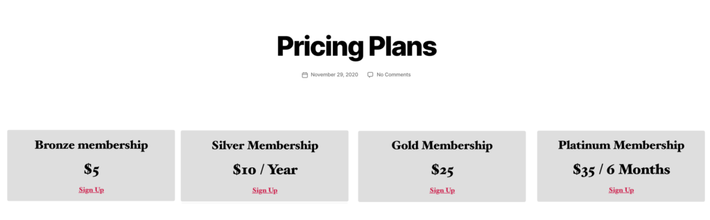 Setting Up Pricing Page For Membership