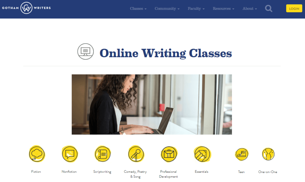 A selection of writing classes offered by Gotham Writers.