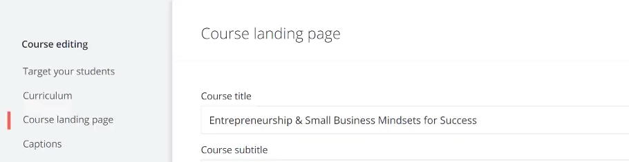 Creating a course landing page in Skillshare.