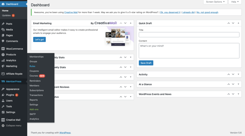 Screenshot of MemberPress admin dashboard