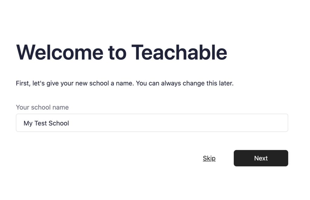 A tela de configuração do Teachable.