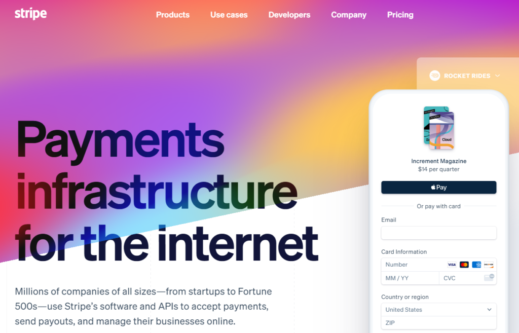 Stripe Checkout homepage 