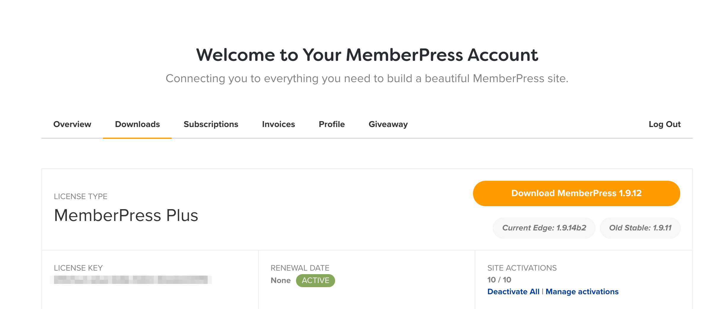 Downloading MemberPress from the Account page