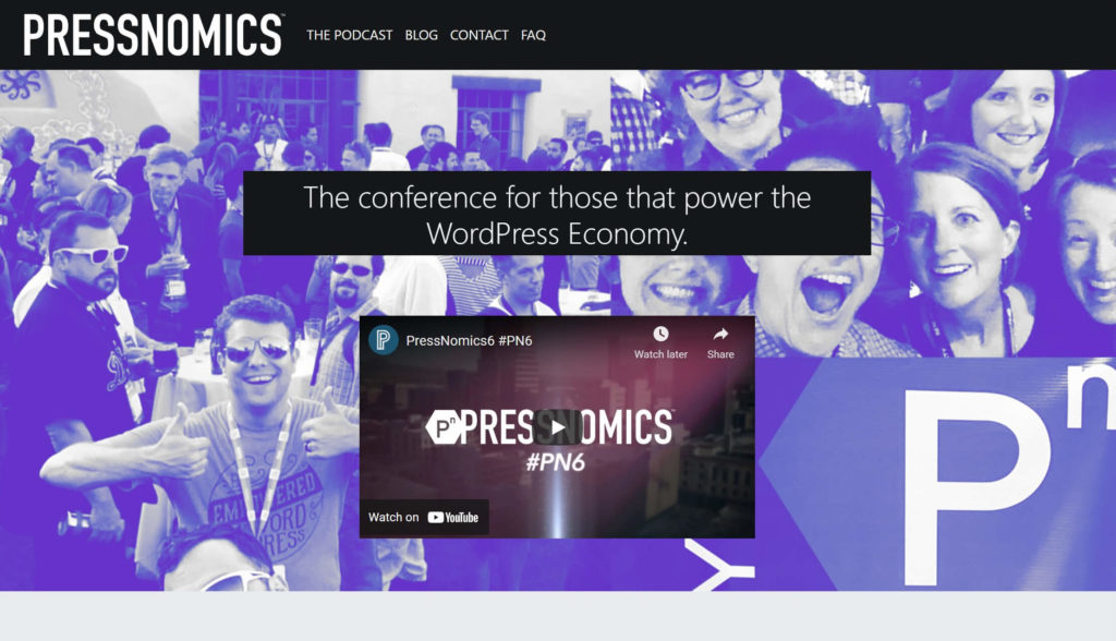 The PressNomics WordPress conference home page.