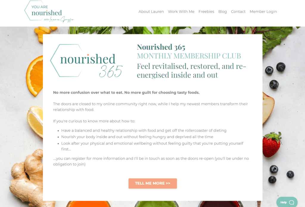 An example of a nutrition advice membership site