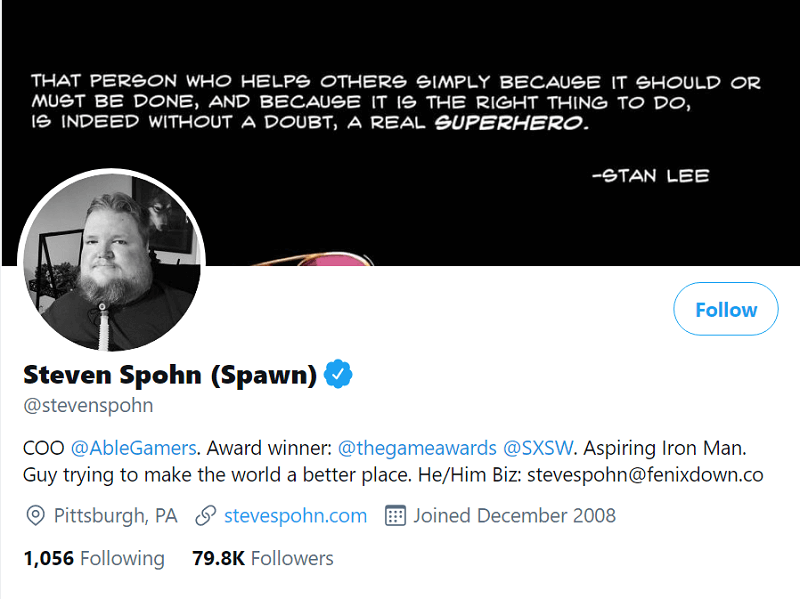 The twitter profile for Steven Spohn, inspiration for business ideas for people with disabilities. 