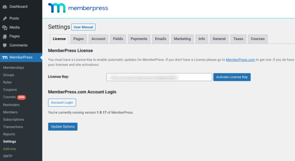 The MemberPress plugin activation screen.
