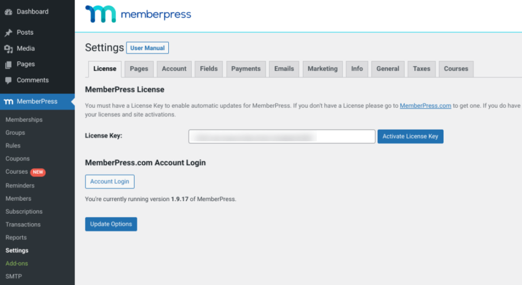 L'écran d'activation du plugin MemberPress.