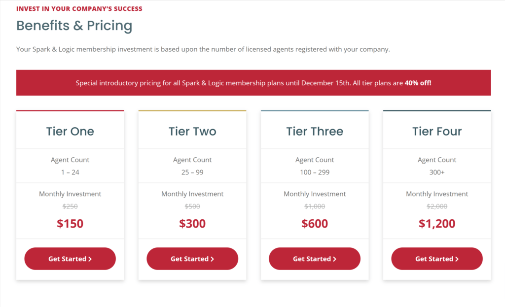 Spark Logic pricing page