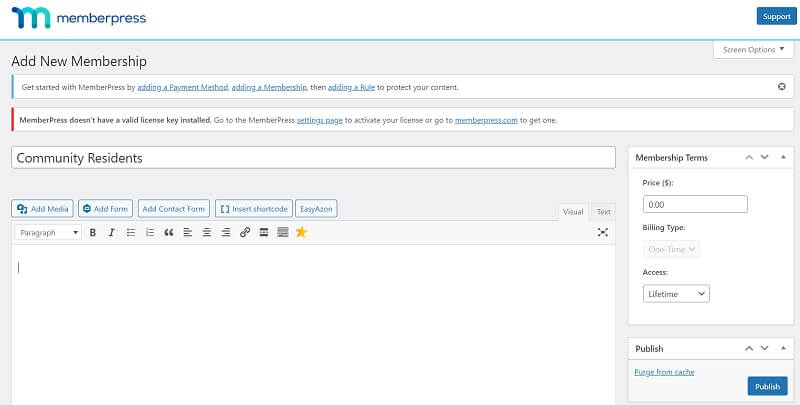 A screenshot of how to create a membership using MemberPress plugin