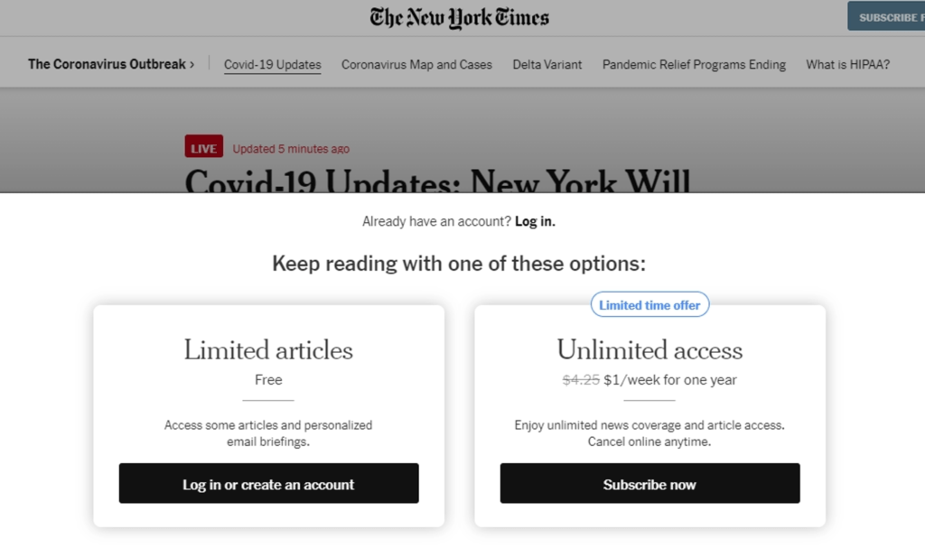 Artigo medido pelo paywall do New York Times