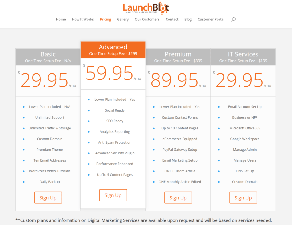 launchblot pricing table