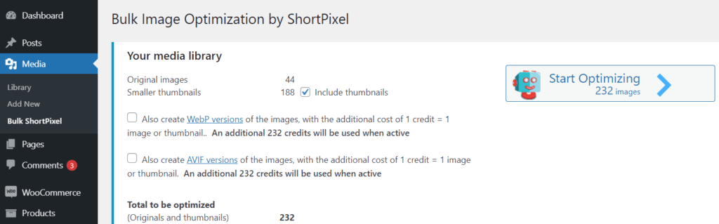 ShortPixel bulk image optimization