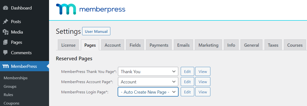 Creación de una página de acceso MemberPress. 