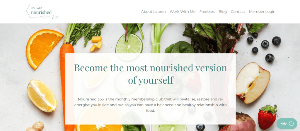 The Nourished 365 membership club homepage powered by MemberPress