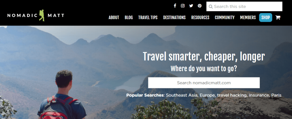 Nomadic Matt homepage