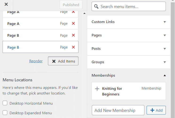 Adding a membership to your site's menu. 
