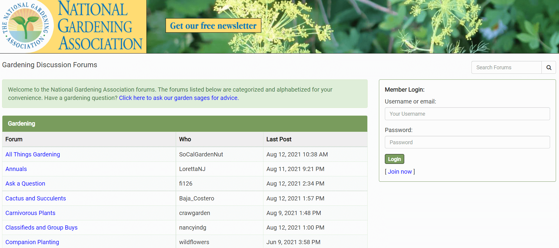 The National Gardening Association discussion forums. 