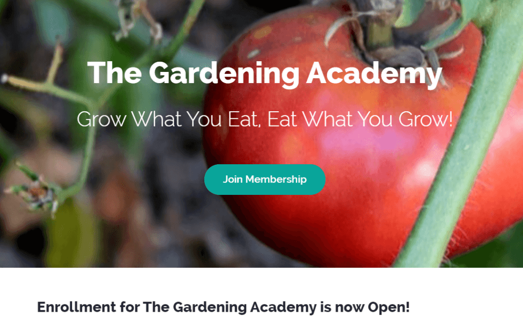 The Gardening Academy membership site homepage. 