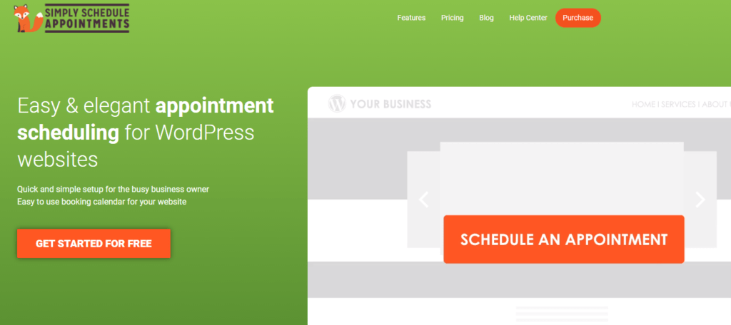 Página inicial do Simply Schedule Appointments