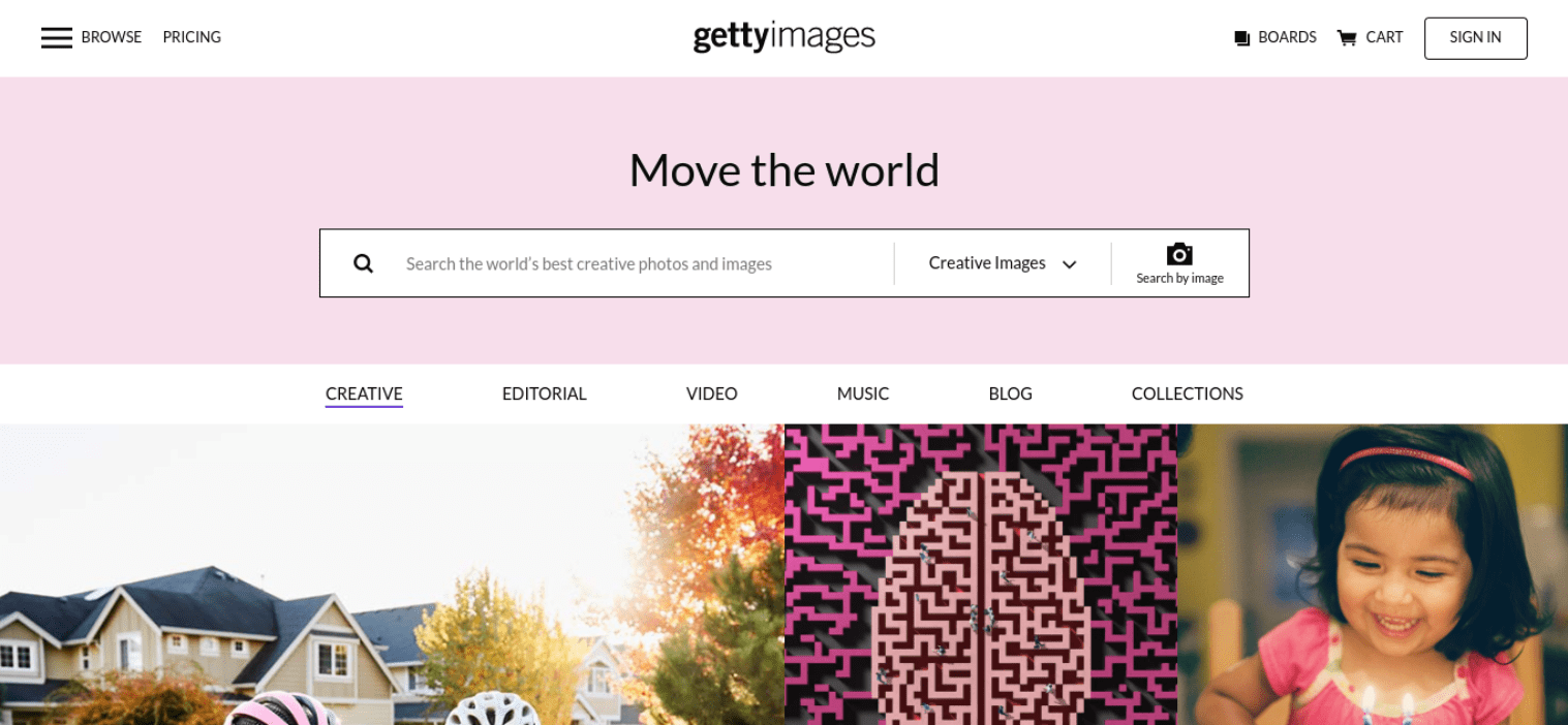 Le site web de Getty Images.