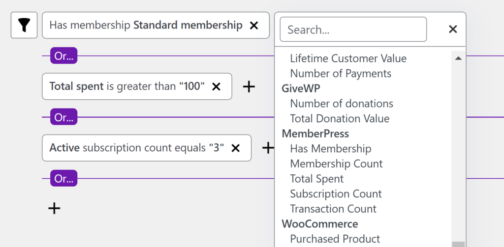 Filtros de pesquisa do Groundhogg CRM