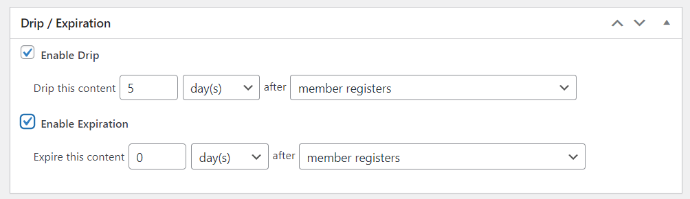 A few Drip Content options in MemberPress.