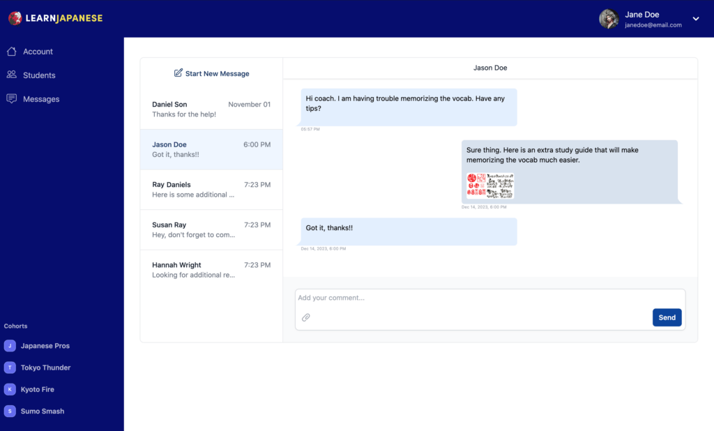 CoachKit messaging screenshot