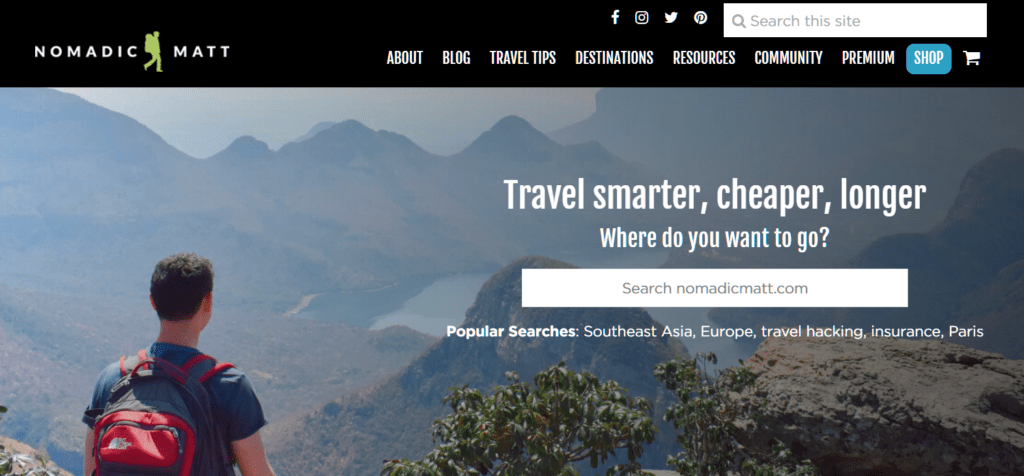 Site de associação para amadores de viagens Nomadic Matt