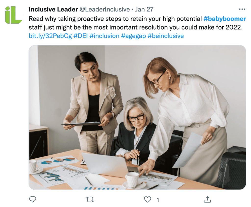 Inclusive Leader twitter post about age inclusion.