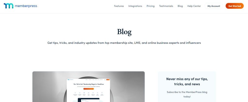 Captura de tela do blog MemberPress