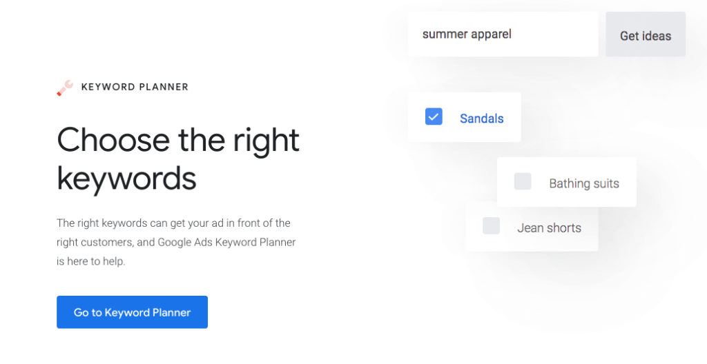 Google Keyword Planner home page