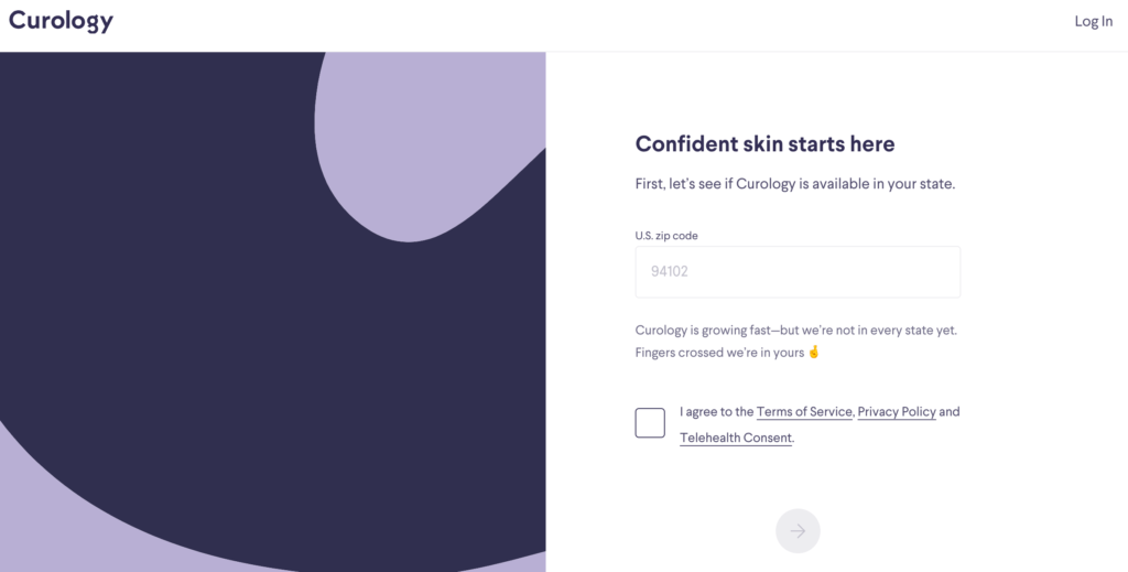 Curology landing page.