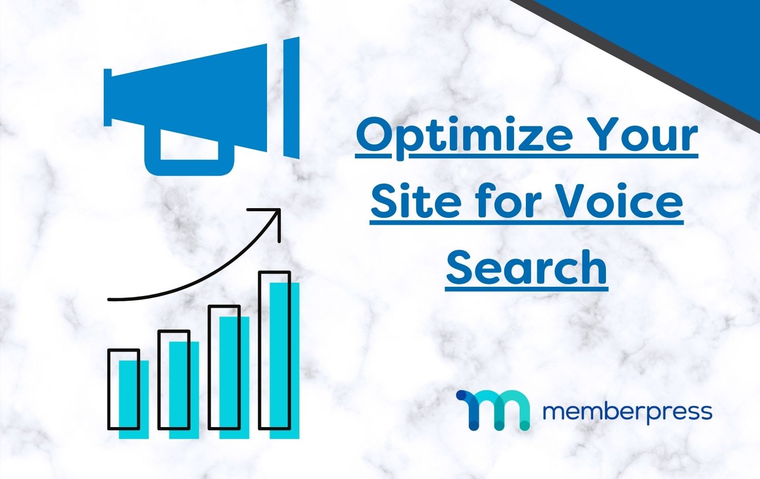 A graph demonstrates upward momentum next to a voice horn Text reads Optimize Your Site for Voice Search