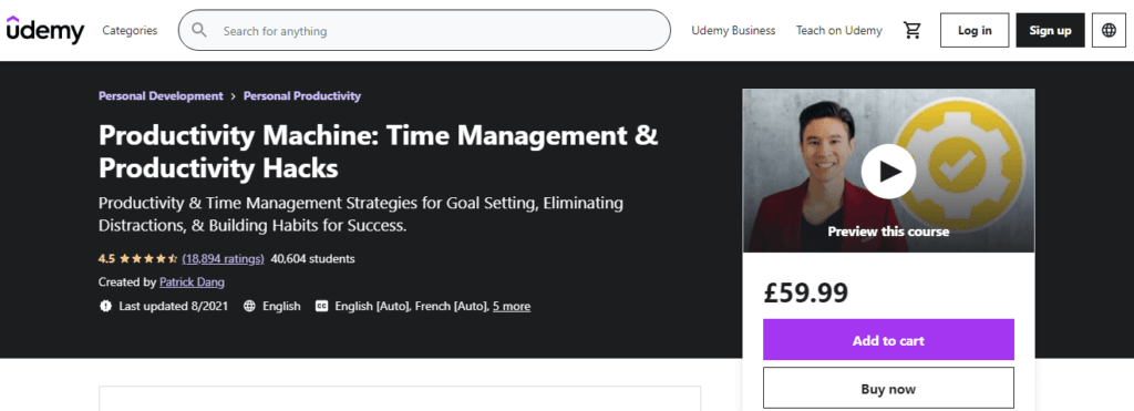 Time Management and Productivity Hacks Udemy course