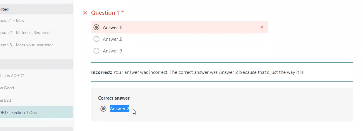 Opt to show correct answers and feedback for wrong answers in the courses settings