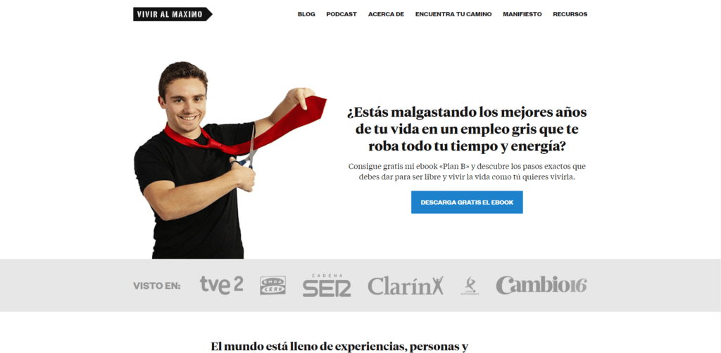 Homepage for Vivr el Maximo.