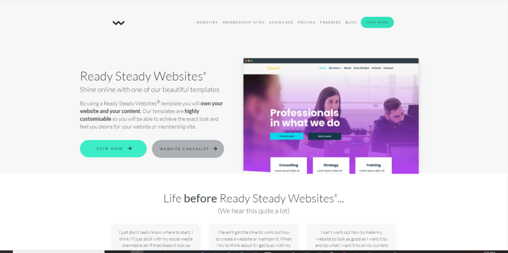 Homepage for Ready Steady Websites.