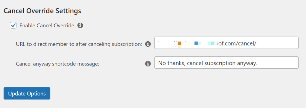 MemberPress Cancel Override Add on settings