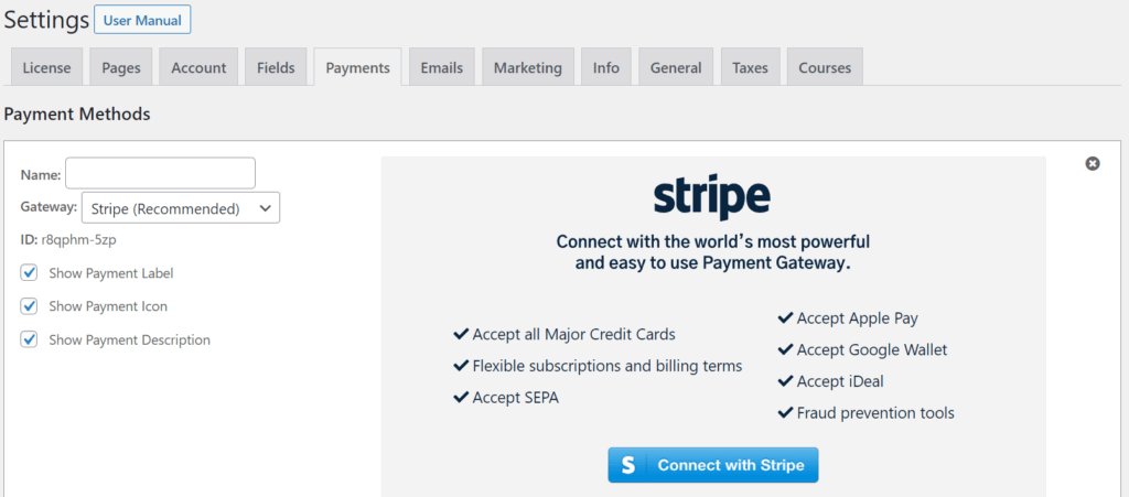 MemberPress plugin payment settings