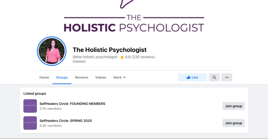 Screenshot of The Holistic Phychologist Facebook page