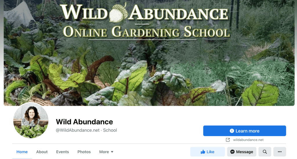 Screenshot of Wild Abundance facebook group page