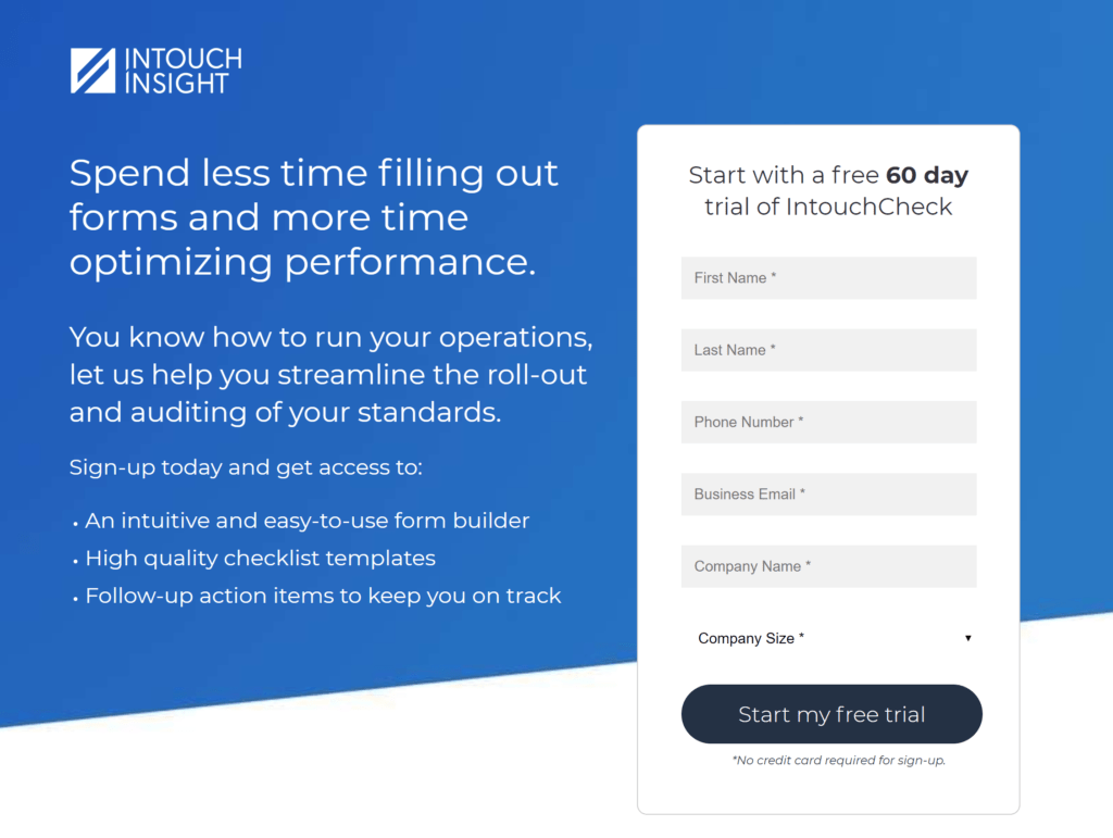 example of a sales page with a simple form