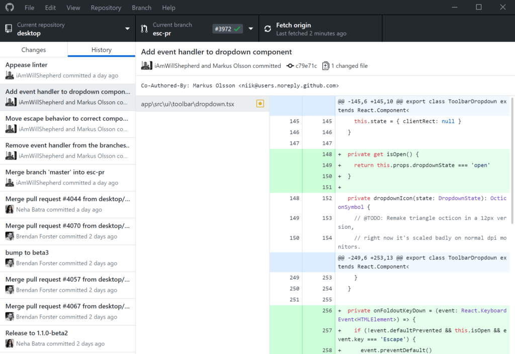 GitHub interface