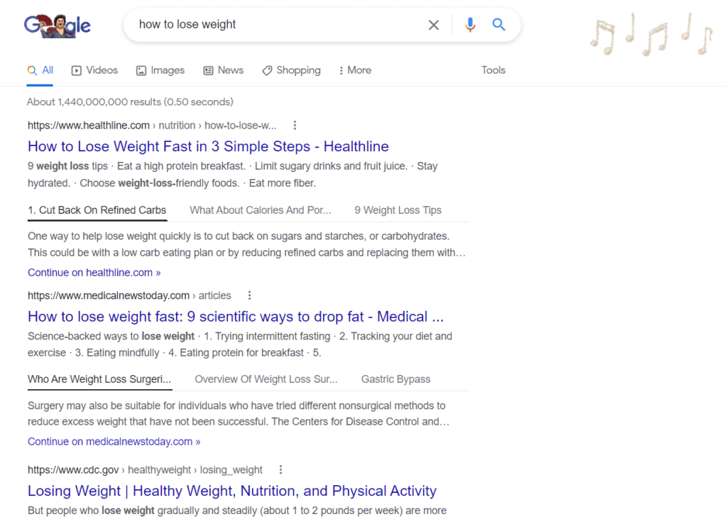 Eine Google-Suche nach "wie man abnimmt".