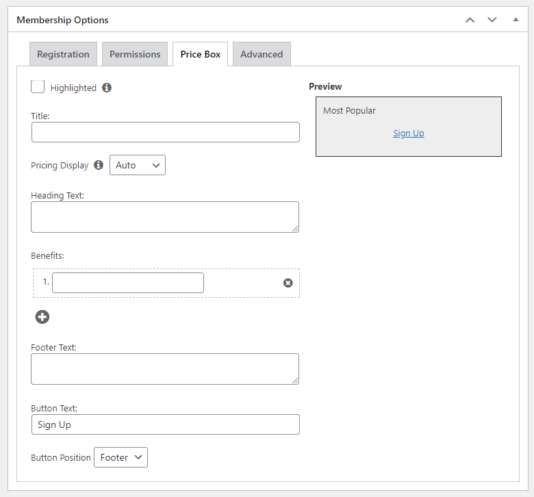 Creating a membership price box