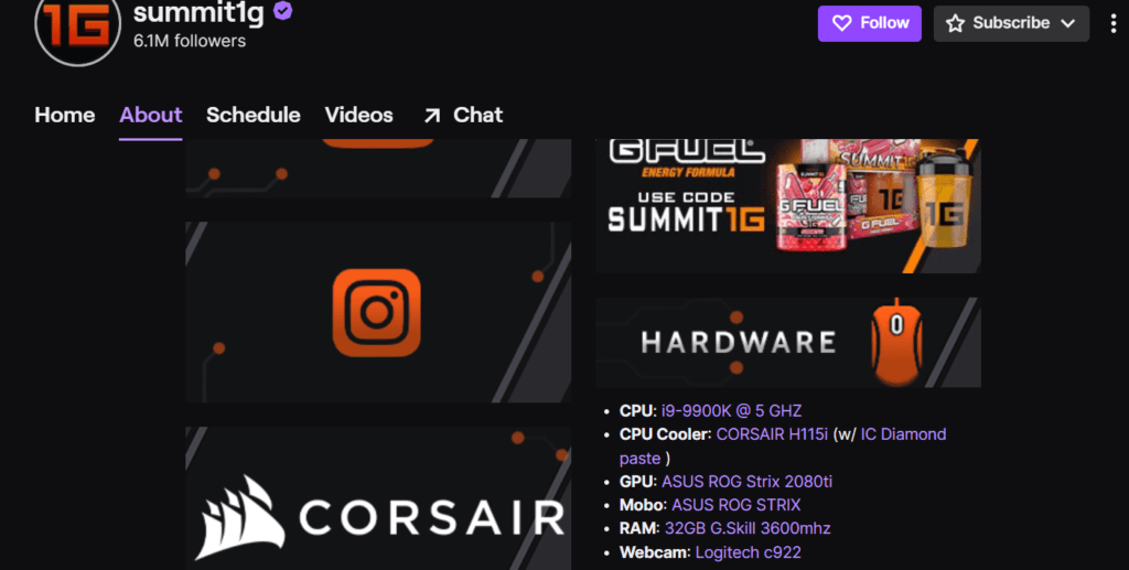 Summit1g is a popular Twitch streamer who promotes affiliate links. 