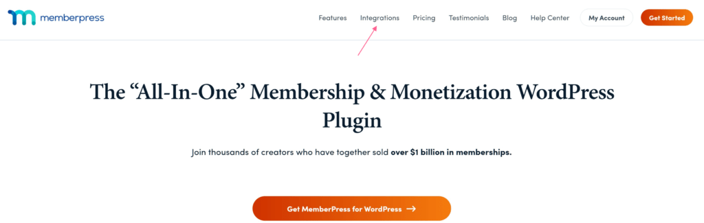 MemberPress Integrations tab in the main navigation