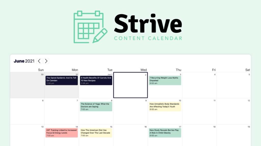 Imagen del calendario de contenidos Strive